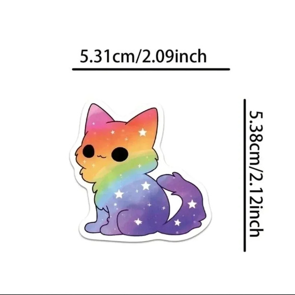 Cute fun 50 piece set vibrant vinyl stickers cat galaxy print rainbow print long - Picture 2 of 8